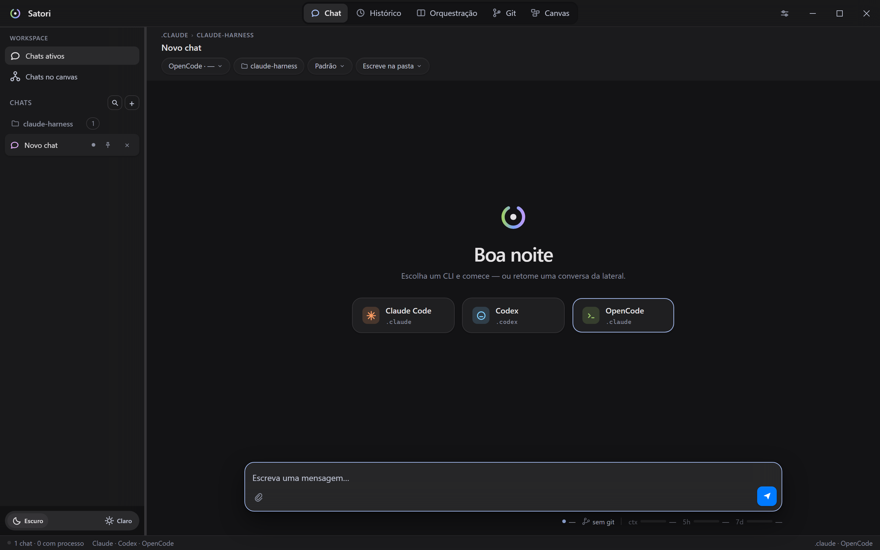 A aba Skills de Configurações: o chip de CLI, o chip de conta, a busca e as linhas com descrição e interruptor